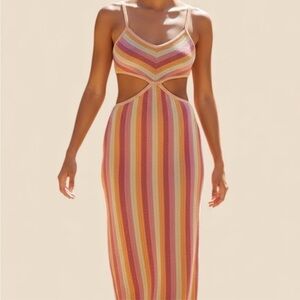 NWOT Altar’d State Avery Striped Multicolor Sunrise Bodycon Cutout Midi Dress